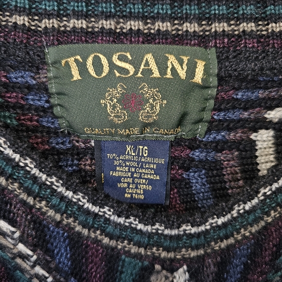Vintage 90's Tosani Canada Men's XL Coogi Style Wool Blend Cable Knit Sweater - Picture 2 of 6